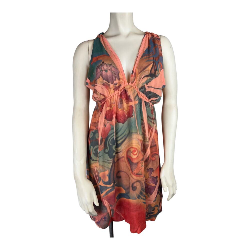 Daniel Benjamin V-neck Watercolor Tattoo Print Dress Small Medium Stretchy
